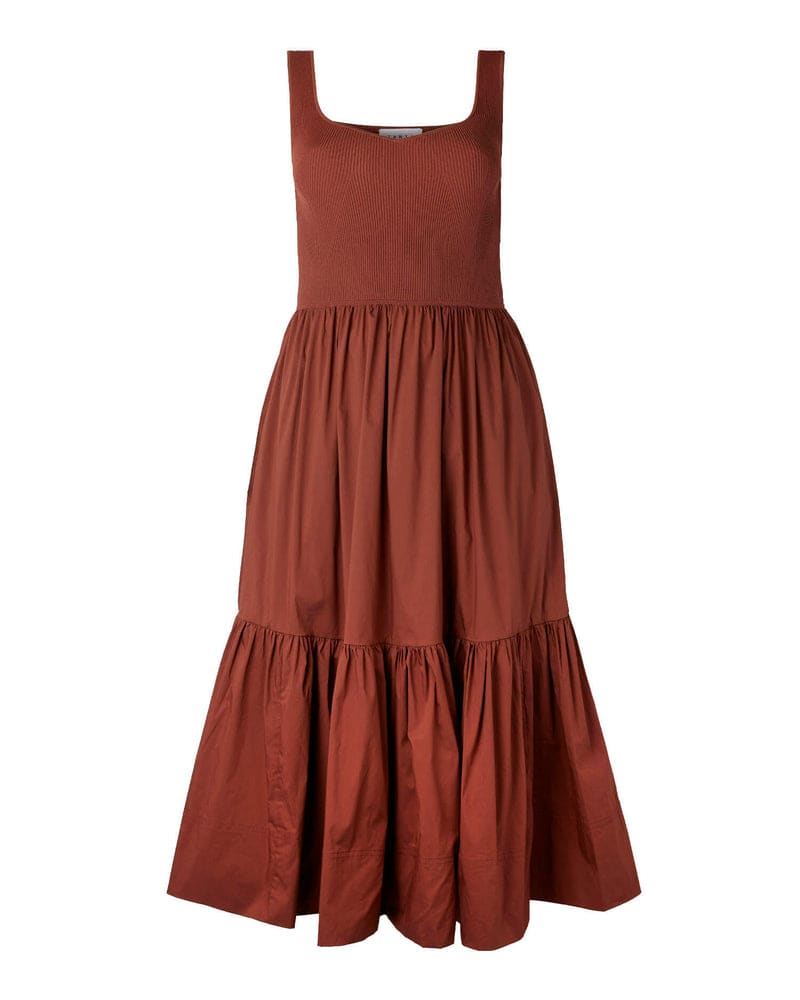 Front of a size 1X Josephina Dress in Brown by Tanya Taylor. | dia_product_style_image_id:228929